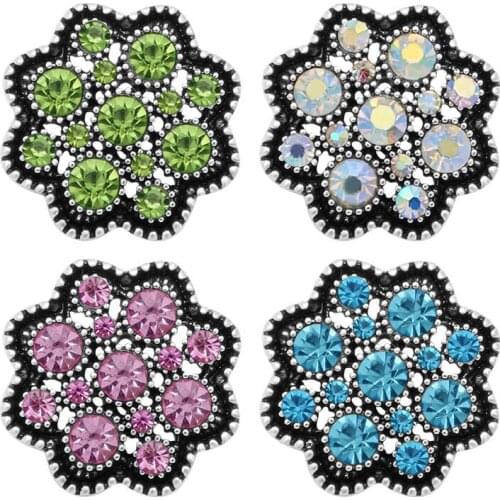 KZ3175 New Charming Rhinestone Flower 18MM snap buttons fit DIY snap jewelry necklace Colorful wholesale