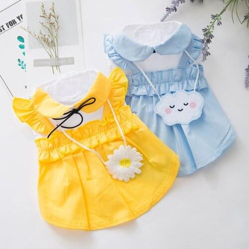 Summer Solid Dog Dress with Daisy Cloud Pet Clothes Puppy Princess Girl Skirt for Small Medium Dogs French Bulldog Yorkie Outfit