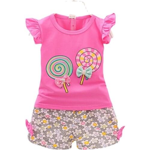 Summer Childrens Lollipop Short Sleeve Shorts Girls' Baby Cartoon for Kids 0-4 Ages Toddler Sport Clothes Sets Tracksuits