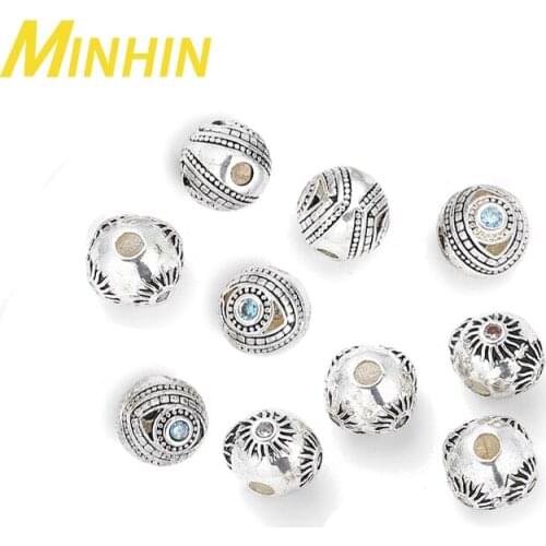 MINHIN 3pcs/lot Multi Designs Round Metal Eye Beads Hollow Out Spacer Beads Fit DIY Jewelry Bracelets