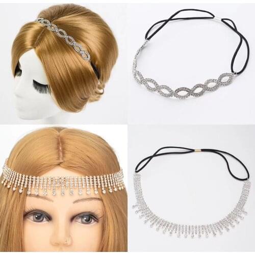 Fashion Rhinestone Bridal Elastic Hair Band Head Chain Hair Jewelry for Girl Luxury Crystal Tassel Headbands Wedding Tiara Crown