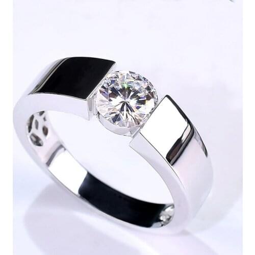 Men Rings Real Sterling Silver 925 Platinum Original Design Luxury Wedding Exquisite Engagement 1.0 Carats D Color Party Gift