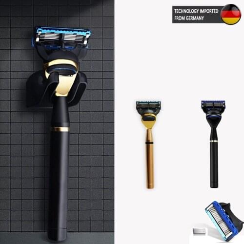 Men Manual Care Metal Golden Handle 5-layer Stainless Steel Safty Shaving Razor Blade Suit For Gillettee Fusion