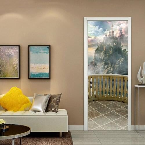 Retro Window Sill Home Decoration Door Stickers Mountain Top Castle Bedroom Living Room Decoration Door Decals Two-Pieces Set