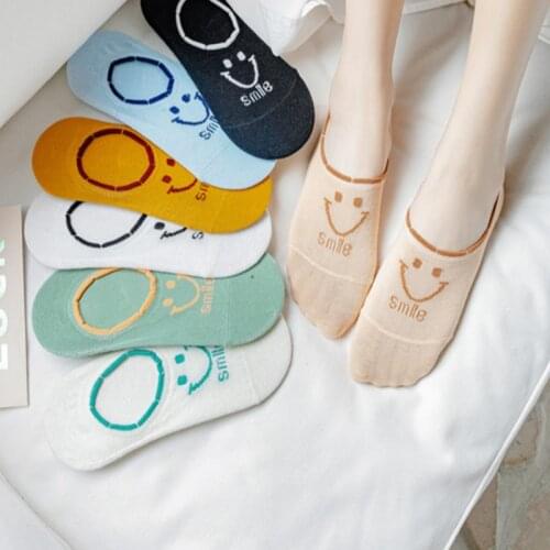 5 pairs Womens socks spring summer boat socks cotton silicone cartoon socks smiley lace shallow mouth non-slip invisible socks