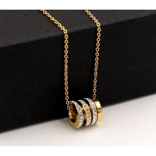 New Exquisite Can Move Zircon Three Circle Woman Pendant Necklace Titanium Steel Top Quality Classic Brand Jewelry For Women Gif