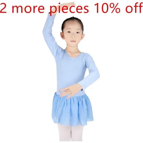 New Coming Long Sleeve Dance Tutu Leotard Pink Blue Black Red Lilac Child Girls Training Ballet Wear Skirt Blouse Cotton Fabric