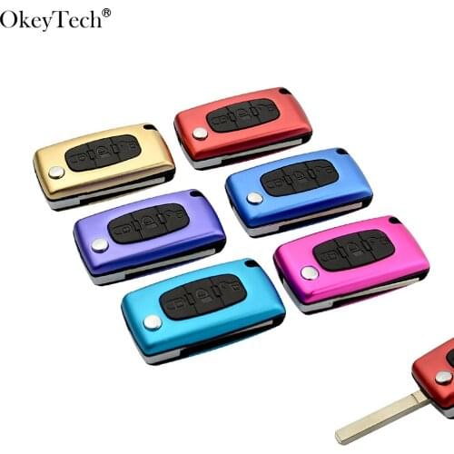 OkeyTech For Citroen Berling C2 C4 C6 C8 Middle Light Button VA2 Blade No Battery Holder Key Shell for Peugeot Partner 306 407