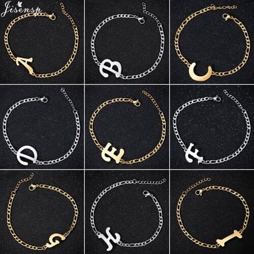 Jisensp Personalize Stainless Steel Initial Bracelets Bangles A-Z 26 Letters Charm Love Bangle for Women Jewelry Pulseiras Gift