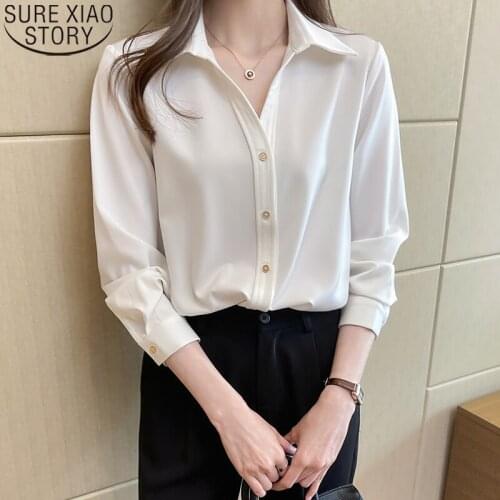 2021 Autumn Hong Kong Style White Shirt Women Long Sleeve Blouse Office Lady Korean Fashion Chiffon Shirt Tops Blusa Mujer 16420