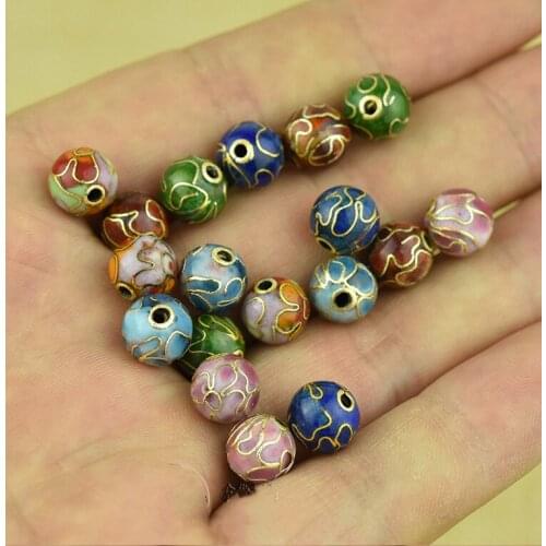 Cloisonne Enamel Polished Filigree 14mm Round Beaded DIY Jewelry Making Charm Necklace Bracelet Earrings Copper Accessories