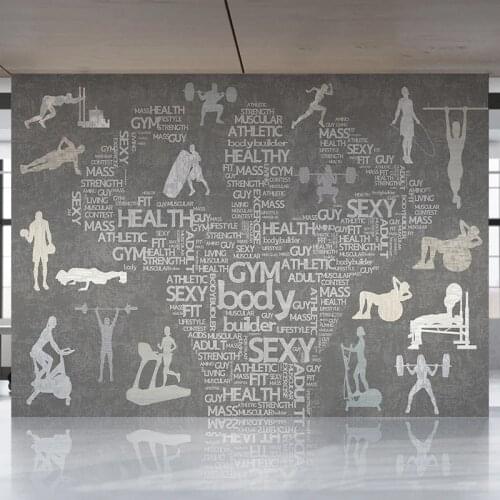 Simple Gym Sports English Alphabet tooling Wallpaper Fitness Club Bedroom Background Wall Murals Waterproof Decor 3D Wall Cloth