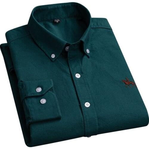 Aoliwen brand Men Long Sleeve Solid Oxford Dress Shirt High-quality Comfortable Soft Cotton Male Casual Tops Button Down Shirts