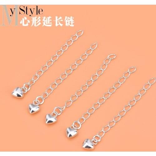 S925 Sterling Silver DIY jewelry accessories bracelet necklace three dimensional heart shape extended chain Beaded material acce