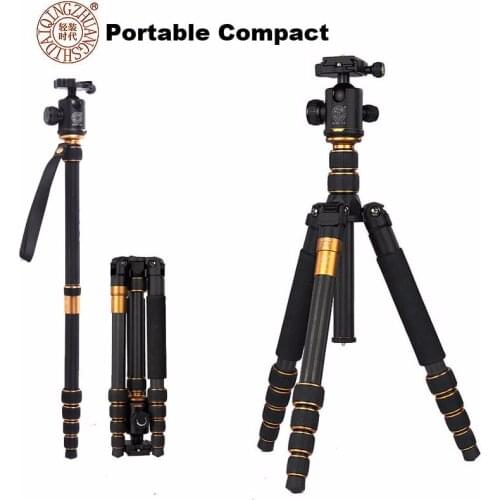 QZSD Q666C Professional Photography Carbon Fiber Tripod to Monopod with Ball Head Traveling Camera Stand For DSLR Canon Nikon