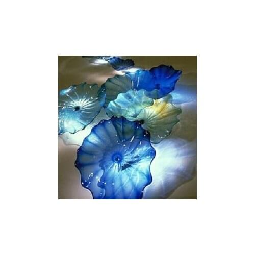 Modern Art Decoration Style Luxury Hand Blown Blue Glass Plates Wall Art