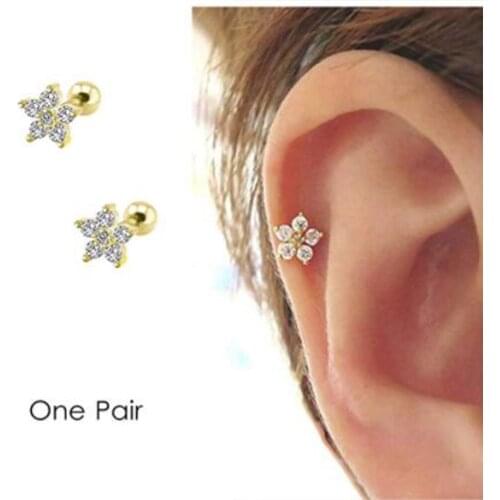 TIANCIFBYJSWhite Pink Purple Cz Flower Piercing Helix Cartilage Earring Tragus Piercing Rook Conch Earring Stud