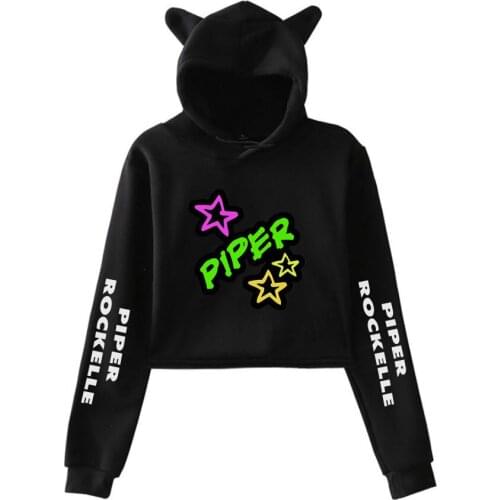 Piper Rockelle Merch Crop Top Hoodie Hip Hop Streetwear Kawaii Cat Ear Harajuku Cropped Sweatshirt Pullover Tops Ropa Mujer