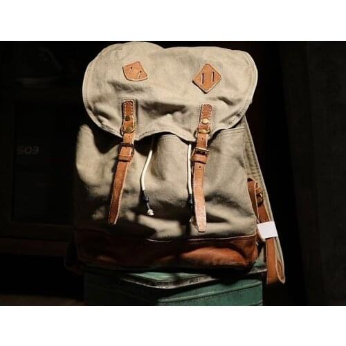 Top Quality Vintage Japan Imported Canvas With Cowhide Mens Backpack Big Capacity Casual Canvas School Bag Male Travel Bag