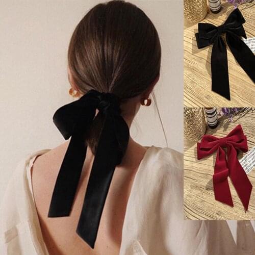 2021 Fashion Large Retro Red Black Velvet Bow Hairpin Ladies Wedding Long Hair Hair Band Korean Hairpin Hair Accessories Gift