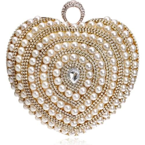 Heart shaped women evening bags beaded small purse day clutches evening bags finger ring rhinestones wedding handbag YM1076