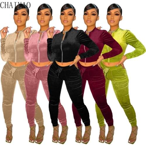 Wholesale Items Plus Size Summer Women Fashion Casual Velvet Fabric Zipper Pocket Solid Color Sports Two-piece Suit