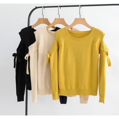 High Quality Spring New Fashion Women O-neck Long Sleeve Knitted Sweater Female Solid Color Bowknot Pullovers Knittingwear H9482