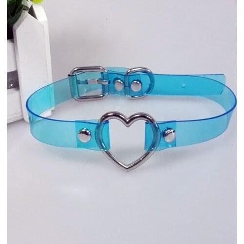 Sexy Kawaii Harajuku Handmade Black Vinyl Pink PVC Clear Choker Heart Buckle Transparent Collar Nekclace