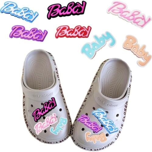 10Pcs English Letters Baby Babay PVC Colorful Shoe Charms Shoe Decoration DIY Wristbands Accessories Croc Kids Party Gift