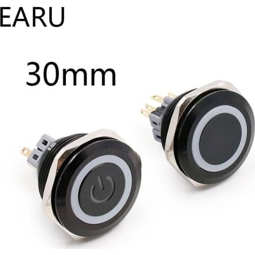 30mm Alumina Metal Push Button Switch Flat Ring Round Momentary 6 Pin Car Switches Reset Latching Fixation 12V 24V Car Switches