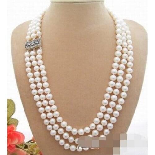 3Strds AA 9-10mm White Pearl Necklace