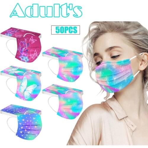 50pcs Mascarillas Adults Man Women Tie-dye Disposable Face Mask 3ply Ear Loop Halloween Cosplay Mondmasker Masque Mascarillas