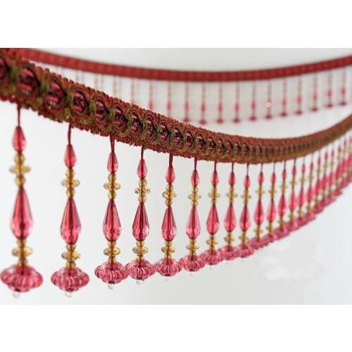 6M/lot 11cm Wide Crystal Lantern Beads Curtain Lace Accessories Drapery Tassel Fringes Trim Ribbon DIY Sewing Sofa Decor