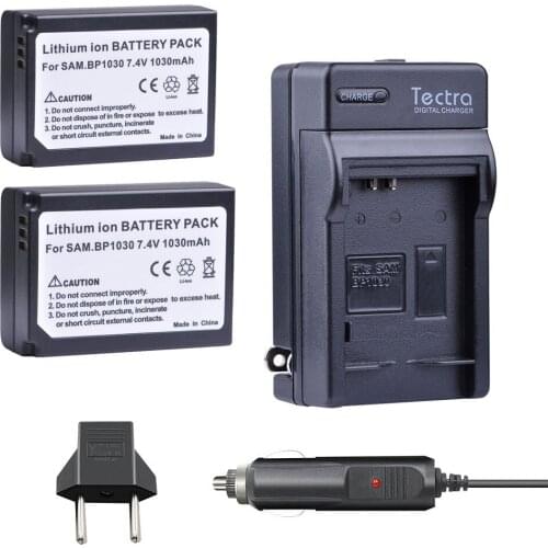 Tectra Car Charger+ 2pcs BP-1030 BP 1030 BP1030 Batteryfor Samsung NX200 NX210 NX300 NX500 NX1000 NX1100 NX-300M Battery 1xCable