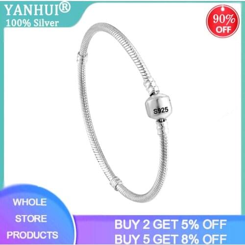 16-23cm Solid 925 Silver Snake Chain Bracelet Fit Original Design Beads Charms DIY Pendant Bangles Jewelry Making Fashion Gift