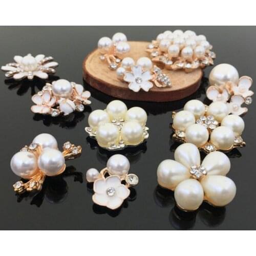 5pcs DIY Handmade Rhinestone Pearls Flower Pearls Hair Brooch Blank Base Accessories for Jewelry Making Sticking Craft Z1188