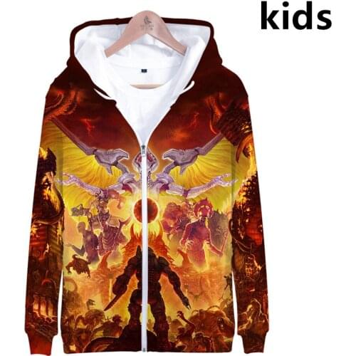 3 To 14 Years Kids Hoodies Shooting Game DOOM Eternal 3d Hoodie Sweatshirt Boys Girls Harajuku Jacket Coat Children Clothes