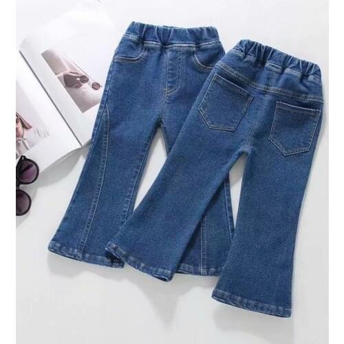 Autumn Spring Baby Girls Jeans Pants Kids Clothes Cotton Casual Children Boot Cut Trousers Denim Boot Cut Clothes 2-6Year Blue