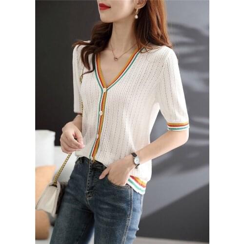 No. 5 on 2, 20641 (6) film color V neckline short sleeve T-shirt is 44