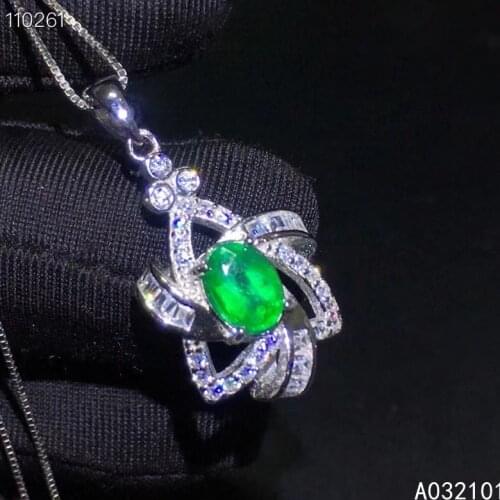 KJJEAXCMY fine Jewelry 925 Sterling Silver Natural Emerald Girl noble gemstone Pendant Necklace Support Test Chinese style