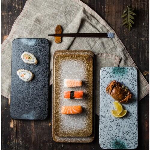 Ceramic Sushi Plate Flat Table Decoration Plate Set Personality Creative Long Plate Black Serving Plate