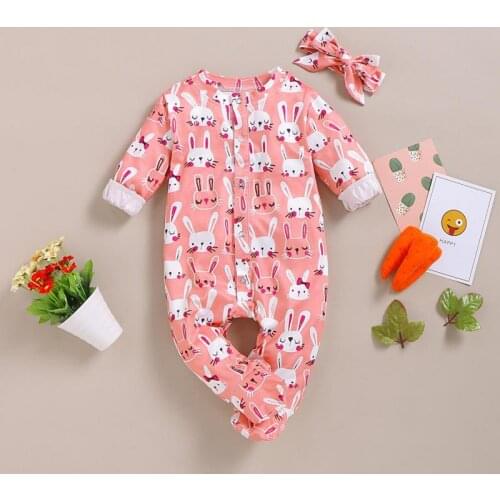 2021 Newborn Baby Jumpsuit For Girls Spring Climbing Rompers With Animals 0-12m Pure Cotton Clothing O-neck Cute Infants Clothes