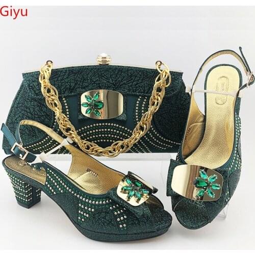 Doershow nice looking green shoes and bag matching set italy 2020 designs for african shoes and bags wedding!SES1-33