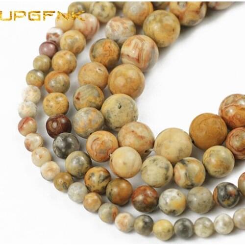 Natural Stone Yellow Crazy lace carnelian Round Loose Beads For Jewelry Making DIY Bracelet Accessories 6/8/10/12mm 15" Strand