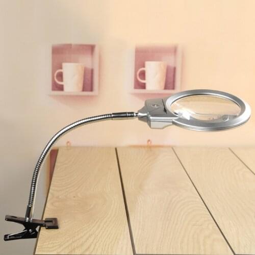 896B 2.5X & 5X Magnifier with Clamp DIY Diamond Painting Magnifier Lamp with Light Desk Sewing Table & Easel Use