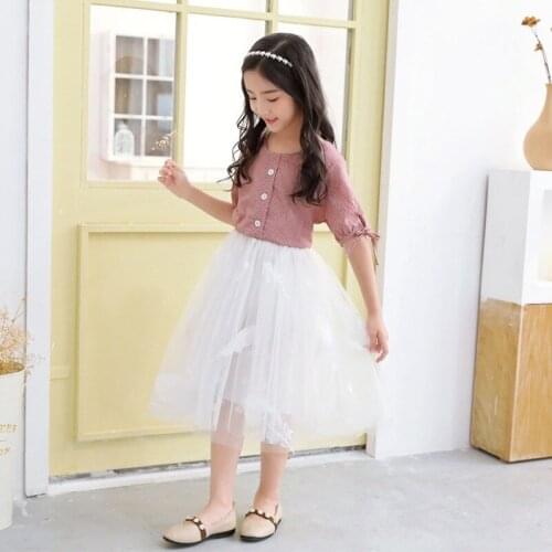 Cute Girl Chiffon Feather Dot Skirts 4-12Year Kids Casual Costume Spring Autumn Fairy Tulle Mid Long Skirts Girls Princess Skirt