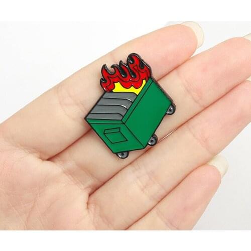 Cartoon green fire box modeling Metal Enamel Brooch personality trend clothing bag badge pin cute creative badge accessories
