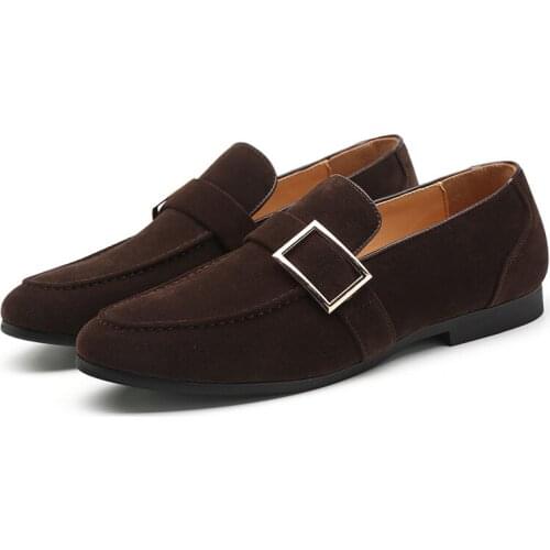 Autumn new mens leather shoes Korean version of bean shoes mens personality belt buckle tide mens one-foot male shoes