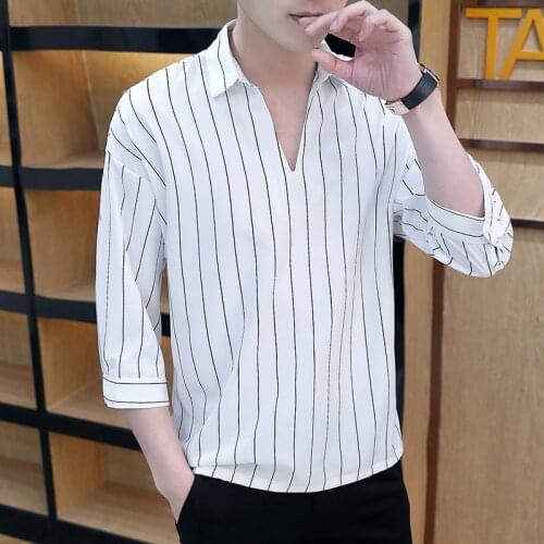 Mens Shirts Casual Summer Striped Pullover 2021 New Youth Fashion New Students Shirts for Men Short sleeve Clothing Black White