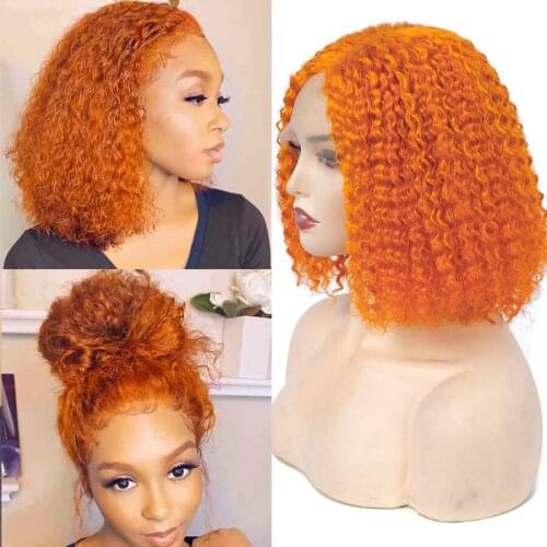 13X4x1 HD Transparent Lace Frontal Human Hair Wigs Short Bob Kinky Curly Wig For Black Women T Part Brazilian Lace Front Wigs